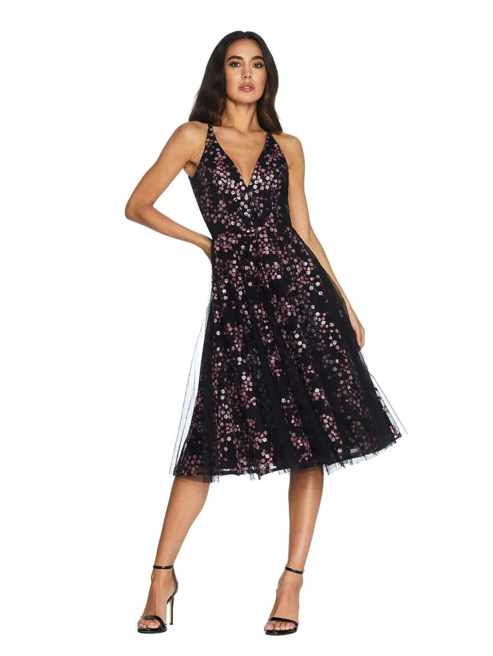NEW, dress the population Courtney Dress in FUCHSIA MULTI Size L  #MD2686
